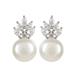 Crown And Pearl Stud Earrings