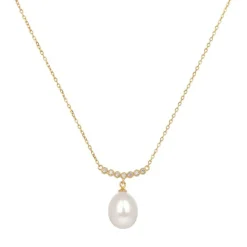 Gold Crescent Pearl Drop Necklace